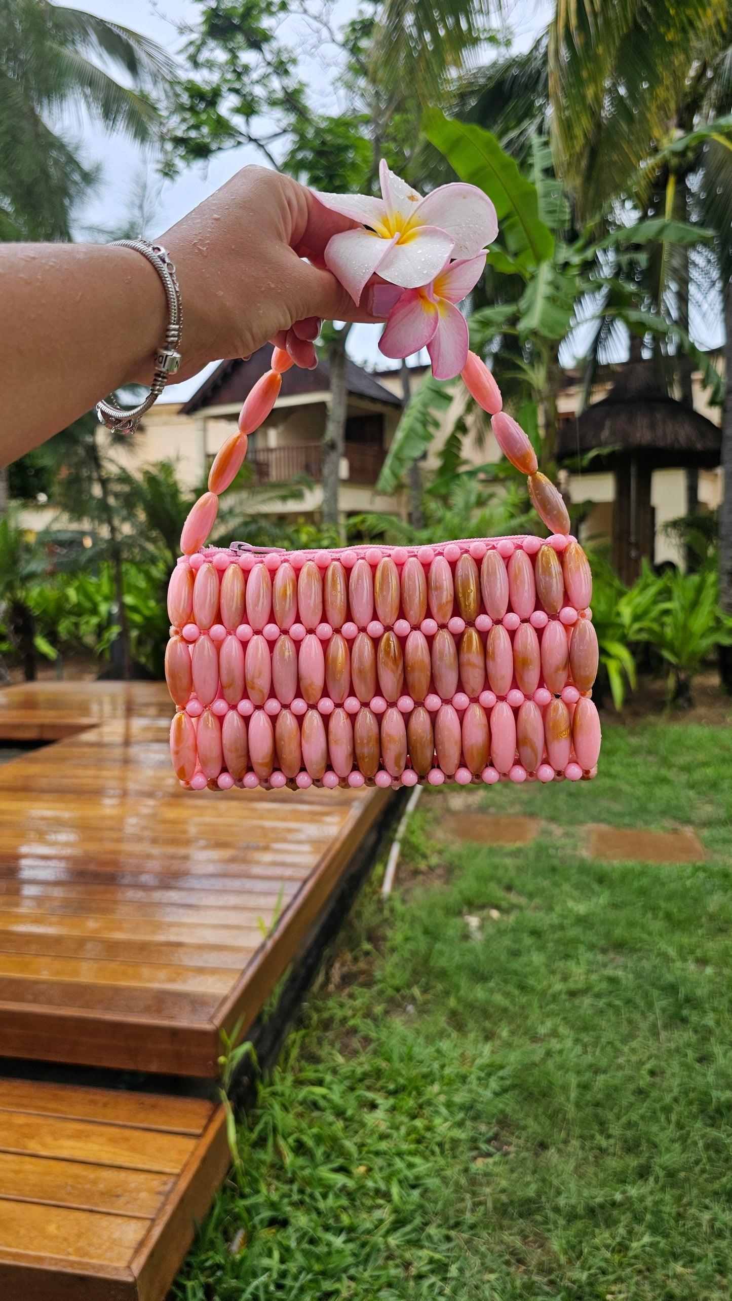 Too Chic Pink Beaded Bag